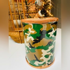 Mcm style camouflage cookie jar